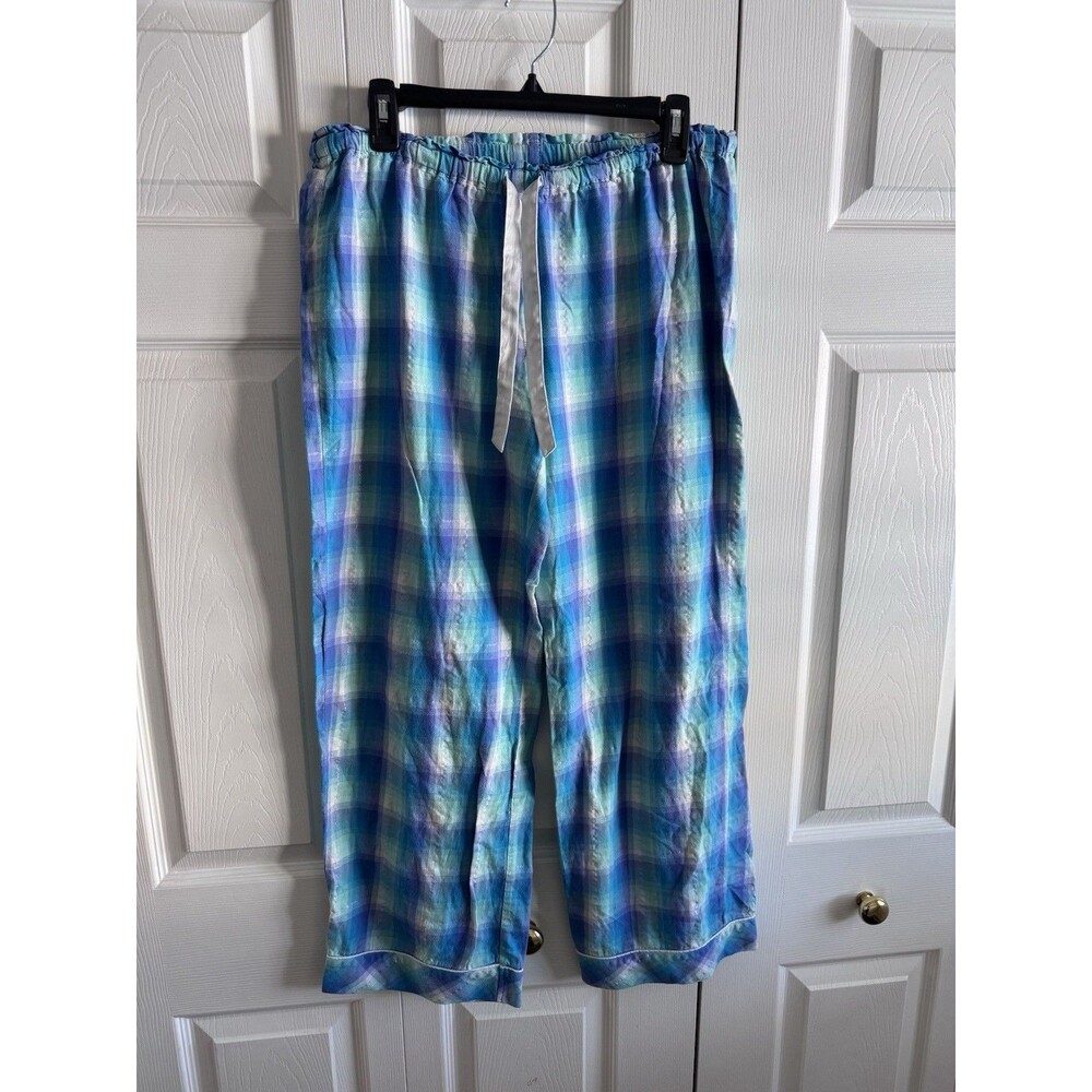 VICTORIAS SECRET 100% Cotton Blue Multicolored Plaid Lounge Pants Size Medium - Picture 4 of 8